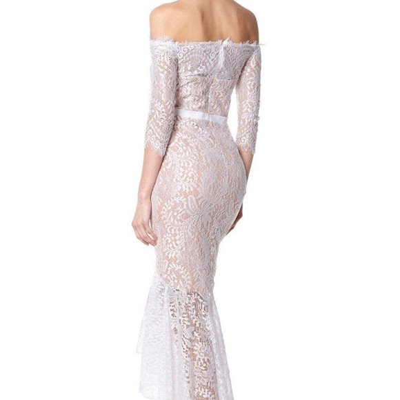 Jarlo Delilah Bardot Lace High Low Midi Dress NWT - Picture 3 of 6